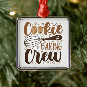 Fun Cookie Baking Crew Design Metal Ornament