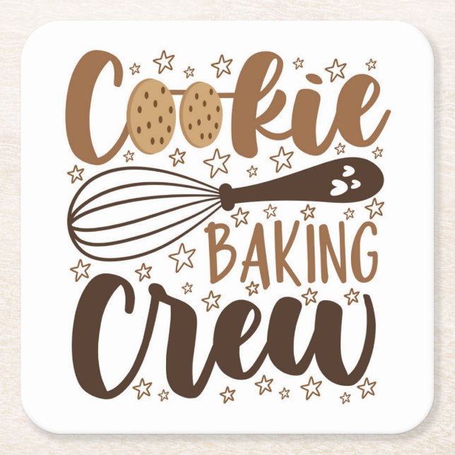 Fun Cookie Baking Crew Design Square Paper Coaster (Front)