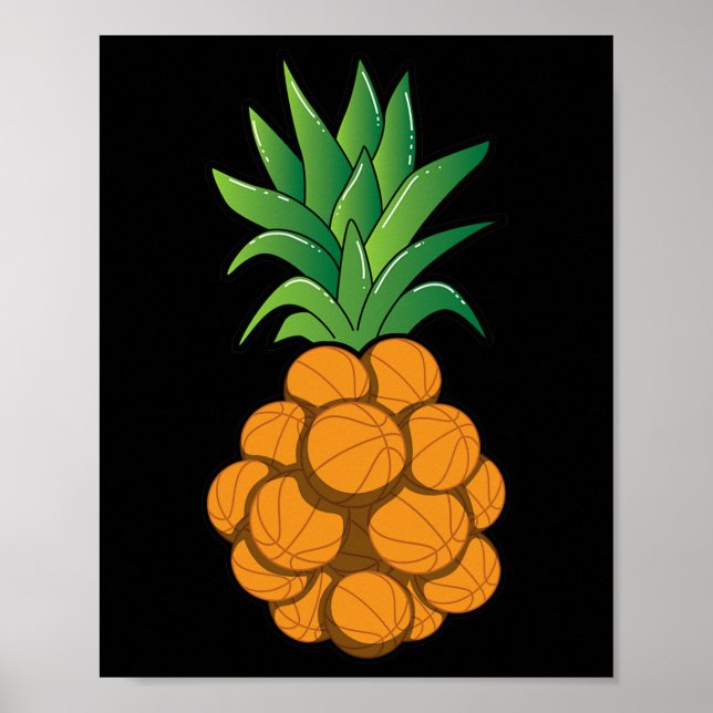 Fun cool basketball pineapple design - graphic art poster (Front)