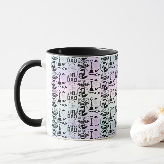  Fun Cool Best Dad Multicolor Doodle Pattern  Mug (With Donut)