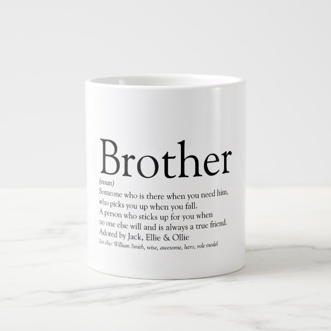 Fun Cool Black and White Best Brother Definition Large Coffee Mug (Front)