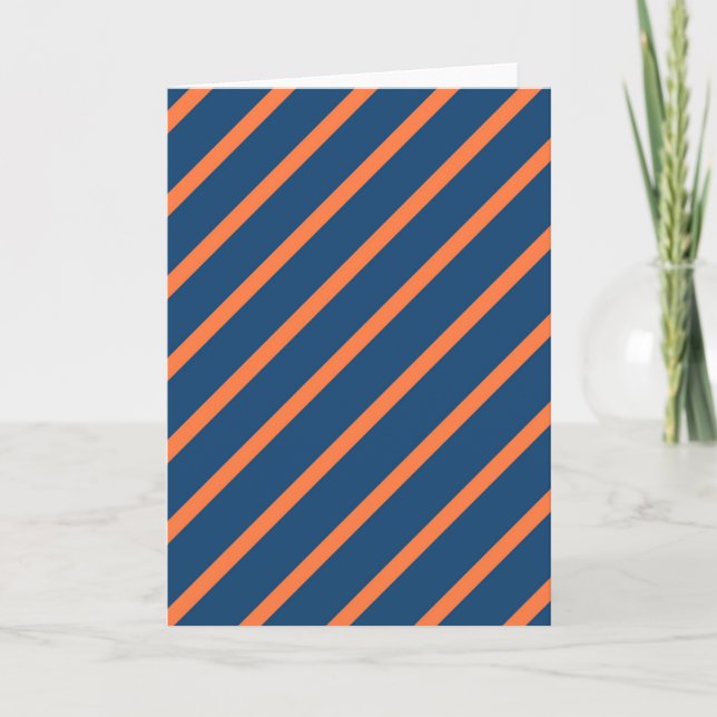 Fun Cool Blue and Orange Diagonal Stripes Card (Front)