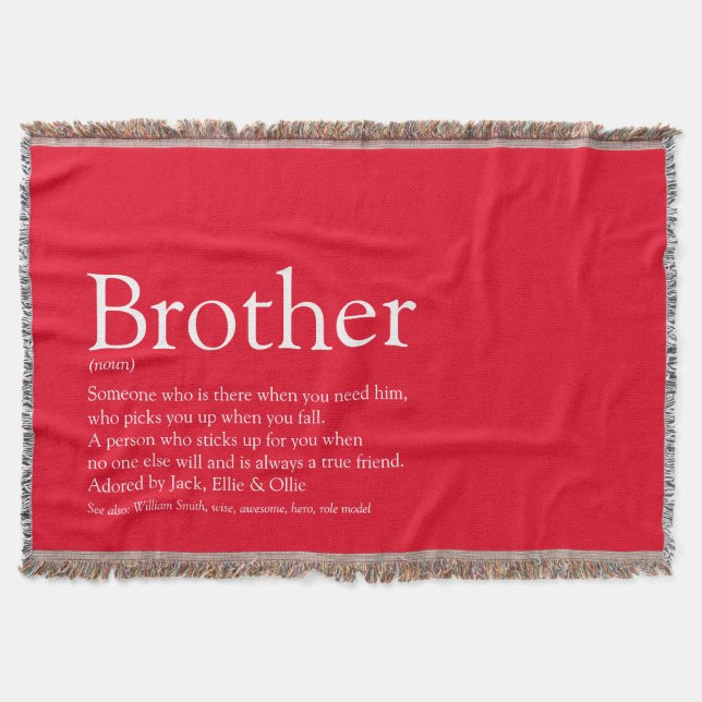 Fun Cool Brother Definition Modern Red Throw Blanket (Front)