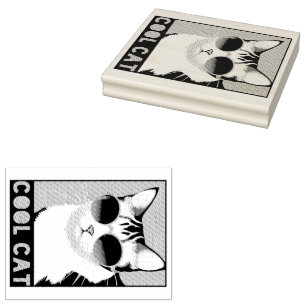 Fun Cool Cat Rubber Stamp