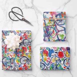 Fun Cool Colour Sketch Bicycle Watercolor Pattern Wrapping Paper Sheet