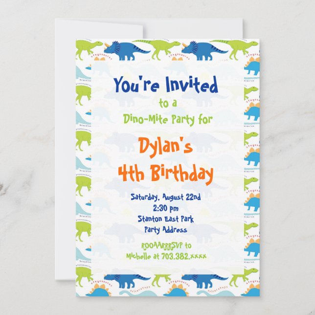 Fun Cool Dinosaur Birthday Party Invitations (Front)