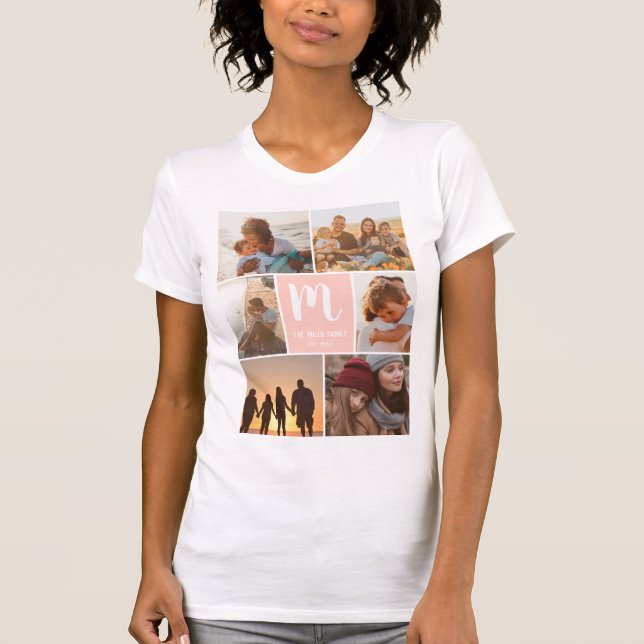 Fun cool family monogram 6 photo collage grid T-Shirt (Front)