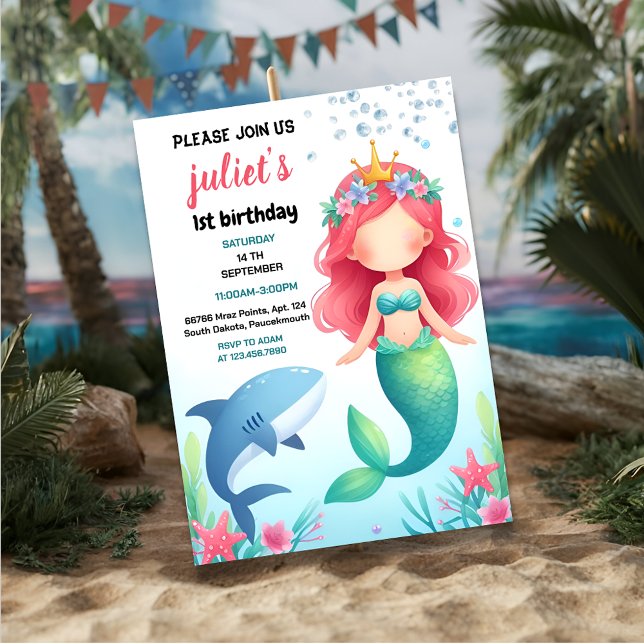fun cool fish sea blue whale shark 1st Birthday Invitation (Creator Uploaded)