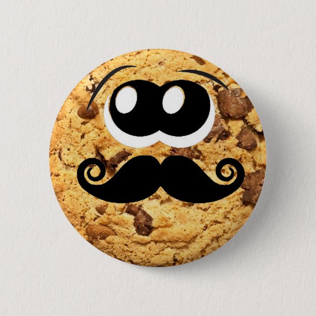 Fun Cool Quirky Trendy Cute Cookie Moustache 6 Cm Round Badge (Front)