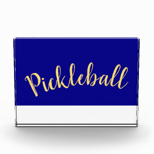 Fun Cool Royal Blue White Base Pickleball Script Photo Block