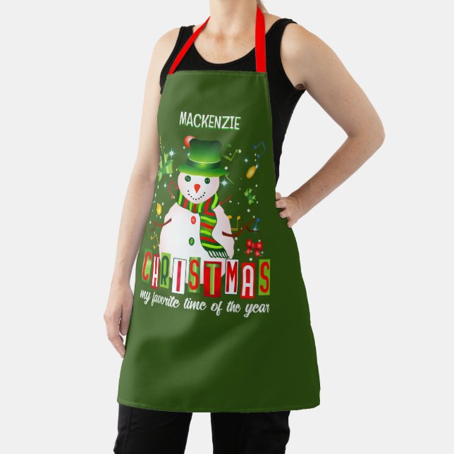 Fun Cool Snowman Christmas Favourite Time of Year Apron (Insitu)