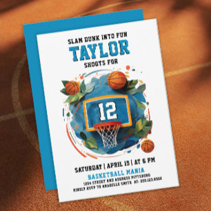 Fun Cool Sport Colourful Blue Basketball Birthday  Invitation
