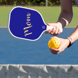 Fun Cool Vibrant Elegant Royal Blue "Mum" Script Pickleball Paddle