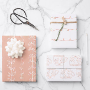 Fun Coral Colour Festive Patterned Wrapping Paper