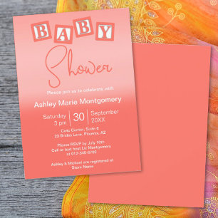 Fun Coral Ombre BABY Blocks Gender Neutral Invitation