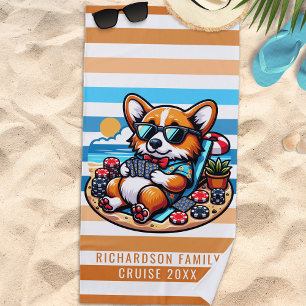 Fun Corgi Dog Poker Player Summer Family Vacation Beach Towel