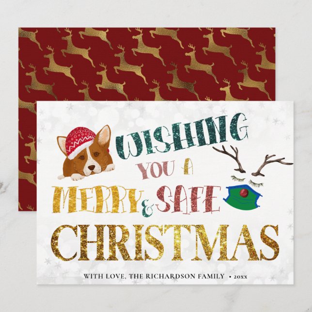 Fun Corgi Wishing Merry and Safe Christmas Cute Holiday Card (Front/Back)