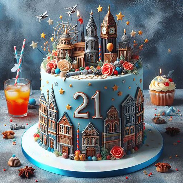 FUN COSMOPOLITAN 21ST BIRTHDAY CAKE CARD (Creator Uploaded)