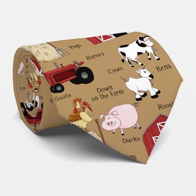 Fun country farm pattern tie (Rolled)