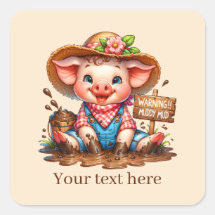 Fun Country pig lovers add text  Square Sticker