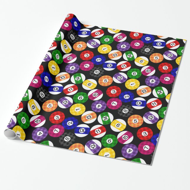 Fun Country Style Chequered Billiards Pattern Wrapping Paper (Unrolled)