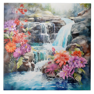Fun Country waterfall scene Ceramic Tile