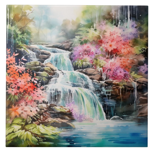 Fun Country waterfall scene  Ceramic Tile (Front)