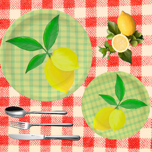 Fun Country Yellow Green Check Lemon  Paper Plate