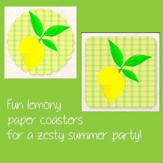 Fun Country Yellow Green Check Lemon  Square Paper Coaster
