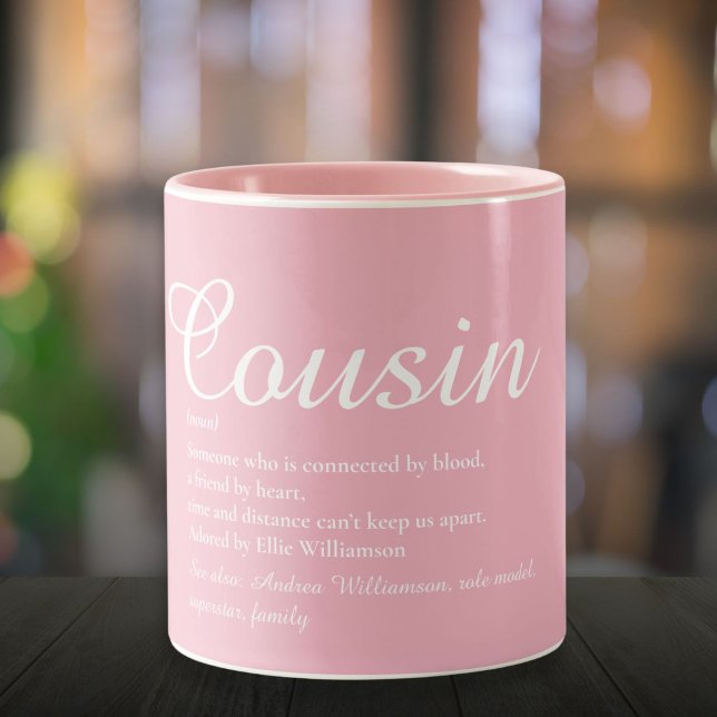 Fun Cousin Definition Elegant Script Girly Pink Two-Tone Coffee Mug (Fun Cousin Definition Elegant Script Girly Pink Two-Tone Coffee Mug)