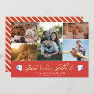 Fun Covid Quarantine FUN Toilet Paper Retro Red Holiday Card