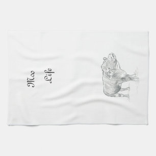 Fun Cow Black and White Drawing Moo Life Tea Towel