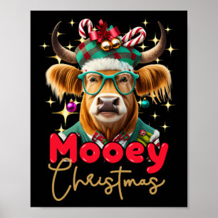Fun Cow Mooey Christmas Scottish Family Group  Poster