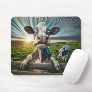 Fun Cow On A Farm Fence Mouse Pad
