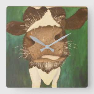 fun cow painting title Giz a taste Square Wall Clock