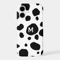 Fun Cow Print Black and White Monogram Initial