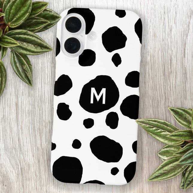 Fun Cow Print Black and White Monogram Initial (Fun monogram initial personalized cow print cell phone case)