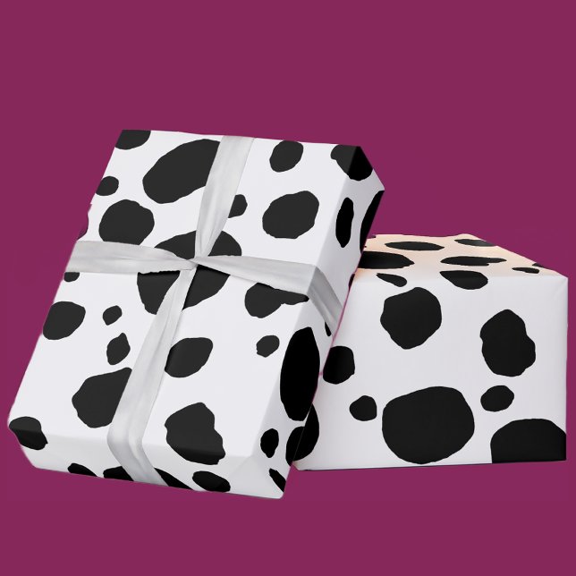 Fun Cow Print Western Spots Pattern Black White Wrapping Paper (Creator Uploaded)