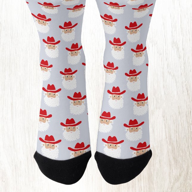 Fun Cowboy Santa Claus Western Christmas Blue Socks (Fun Cowboy Santa Claus Western Holidays Christmas socks)