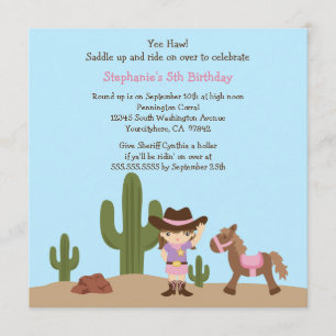 Fun cowgirl western girl birthday party invitation