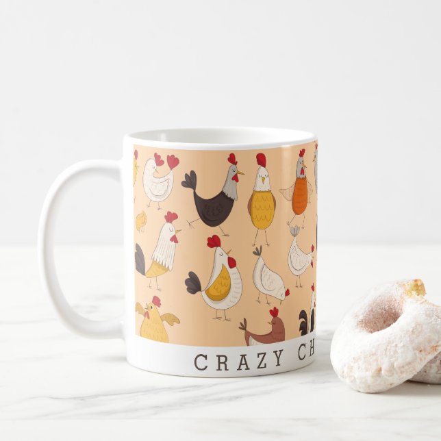 Fun Crazy Chicken Lady Coffee Mug (With Donut)