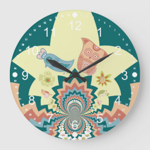 Fun Crazy Owl Birds Chevron Pattern Large Clock
