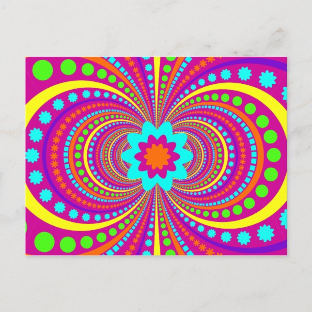 Fun Crazy Pattern Hot Pink Orange Teal Postcard (Front)
