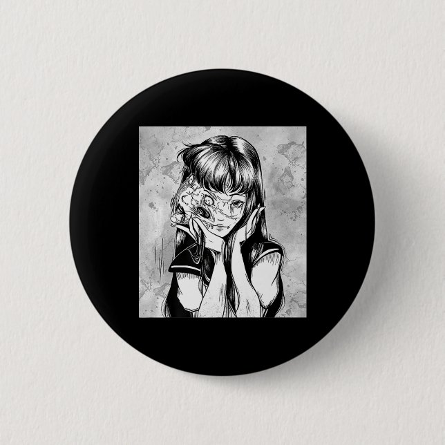 Fun Creepy Horror Manga Anime Woman Eyes Halloween 6 Cm Round Badge (Front)