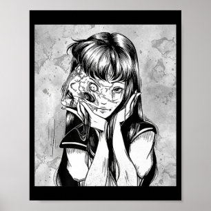 Fun Creepy Horror Manga Anime Woman Eyes Halloween Poster