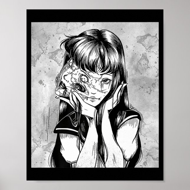 Fun Creepy Horror Manga Anime Woman Eyes Halloween Poster (Front)