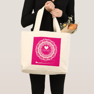Fun Crochet Themed Pretty Doily Circle Design Large Tote Bag