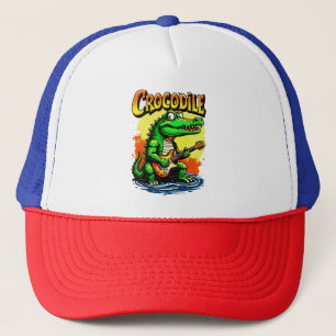 Fun Crocodile T-Shirt: Guitar-Playing Graphic  Trucker Hat