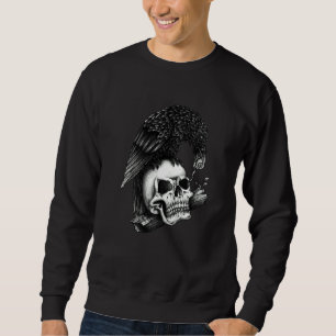 FUN CROW AND SKELETON CROW EATING EYE FROM A SKEL SWEATSHIRT