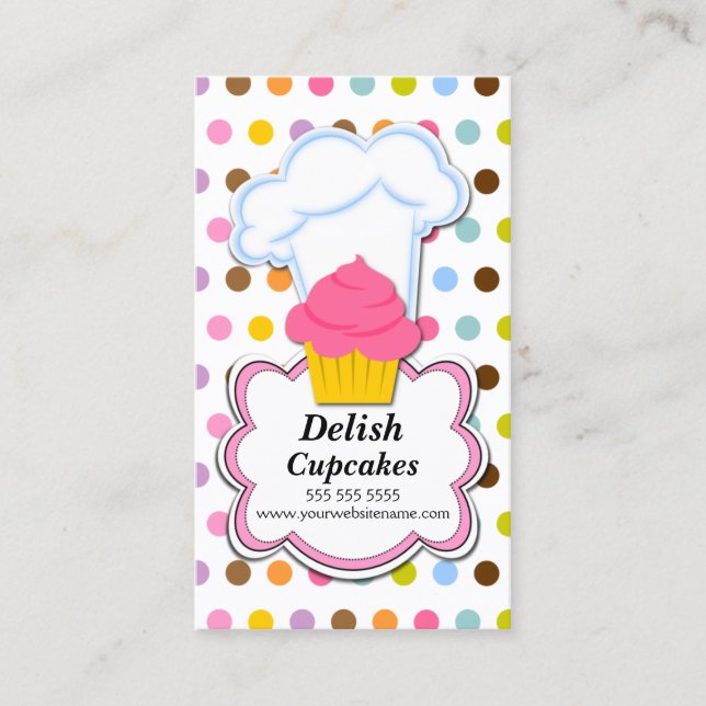 Fun Cupcake & Baker's Hat Business Card (Front)